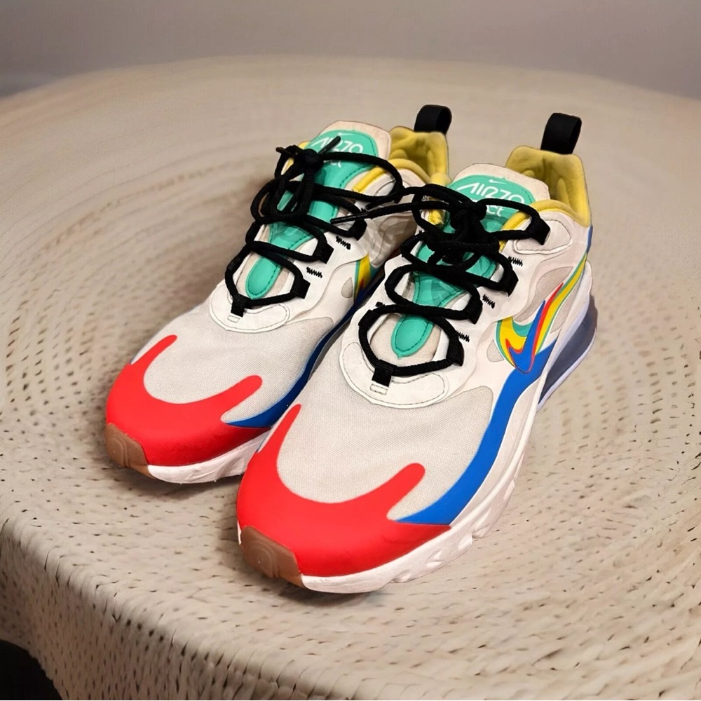 Nike Air Max 270 React White Blue Coral Yellow Women size 8.5